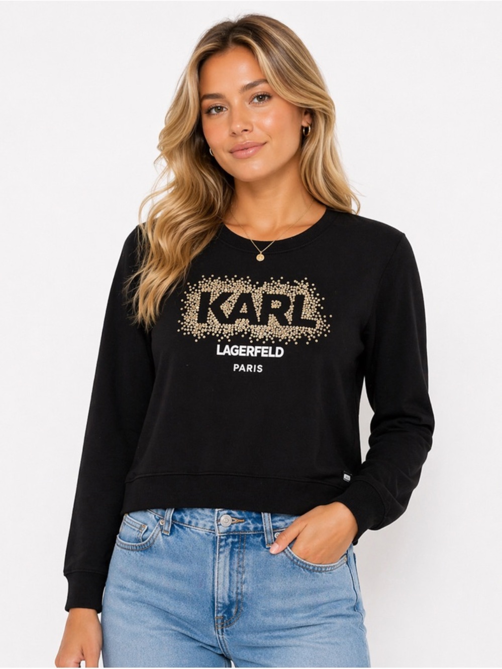 Karl Lagerfeld Black Sweatshirt with Gold Logo Dots
